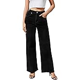Guaile Women's Wide Leg Jeans High Waisted Strechy Jeans for Women Straight Raw Hem Loose Casual Denim