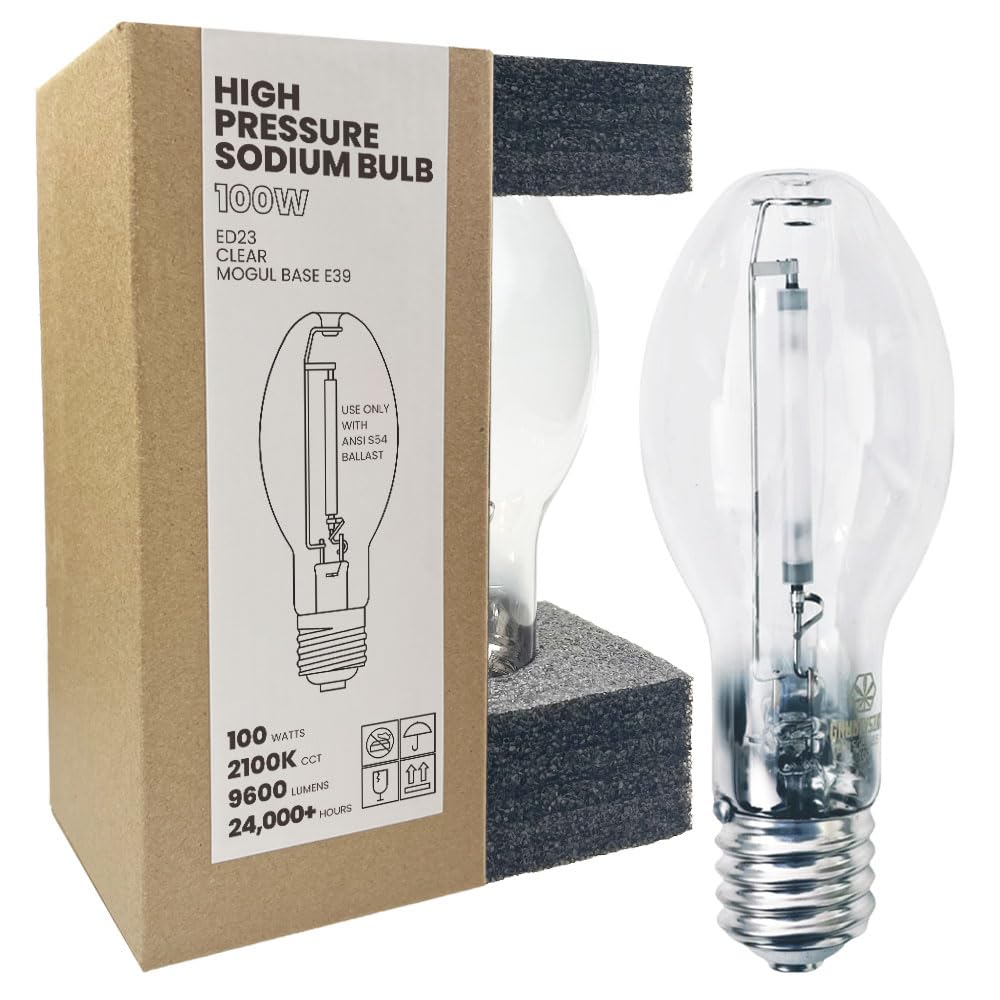 Photo 1 of GRUOTVSZAK LU100/MOG 100 Watt High Pressure Sodium Light Bulb, Mogul Base (E39), ANSI Code S54, 9600 Lumen, 24000 Life Hours, ED23 Clear Bulb, 2100K