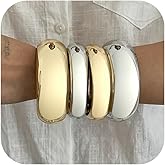 Impurain Chunky Gold Bangles Bracelets for Women Trendy Silver Stack Bracelet Minimalist Wide Bangle Jewelry