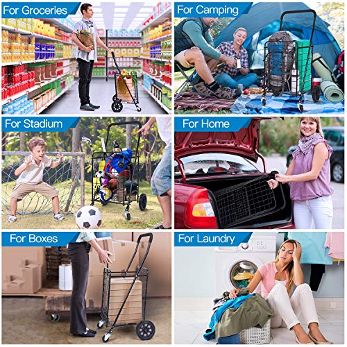 Pipishell Shopping Cart with Dual Swivel Wheels for Groceries, Compact Folding Portable Cart