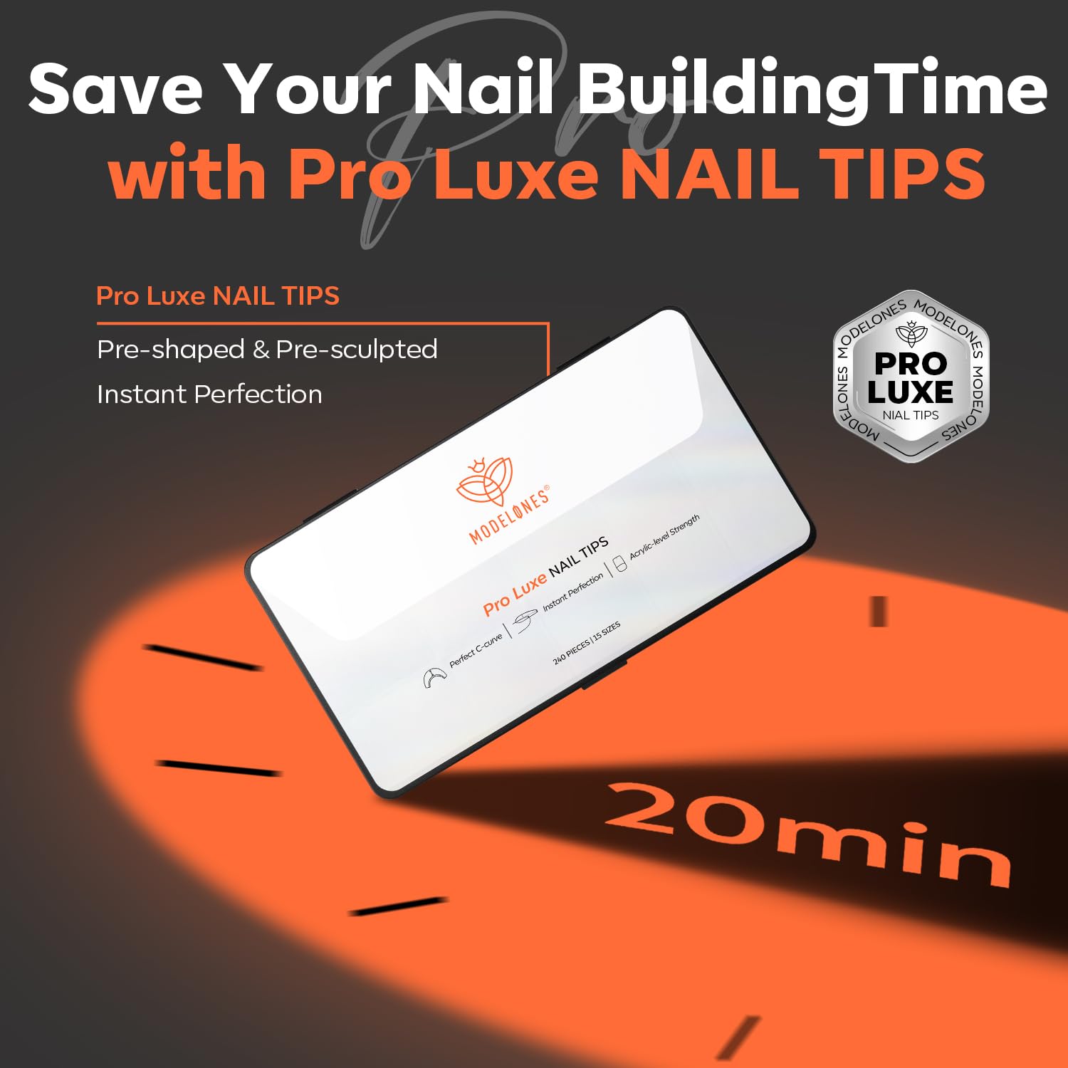 modelones Pro Luxe Instant Apex Nail Tips 15 Sizes, Medium Square Tips Gel Pre-building & Pre-etched Thicker Strength Acrylic Fake Nails Full Cover 240 Pcs - Image 7