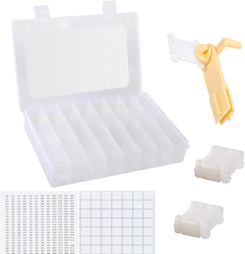 Epesl Embroidery Floss Organizer 24-Grid Box with 40 Bobbins & Stickers