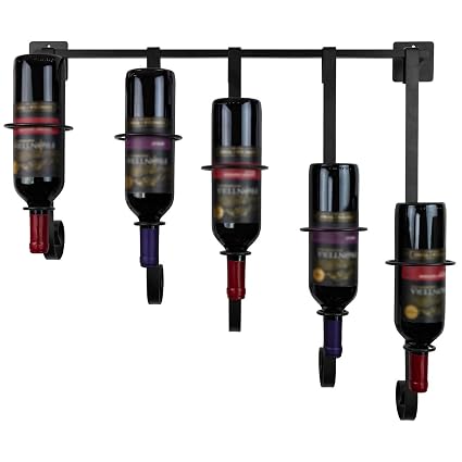INDIAN DECOR. 28609 Wall Mounted Bordeaux Chateau Style Metal 5 Bottle Elegant Storage Wine Rack for Kitchen, Dining Room, Bar, BLACK