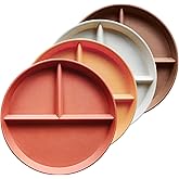 greenandlife 9 Inch 4PCS Unbreakable Portion Control Plates, Divided Plates for Kids Adults, Dishwasher & Microwave Safe Compartment Plate, Lightweight Reusable Wheat Straw Plate, BPA Free