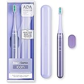 Aquasonic Icon Micro-Vibrating Manual Toothbrush - ADA-Accepted - Lilac | Gentle Soft Bristle Toothbrush, Rechargeable, 2 Brushing Modes, Smart Timer, 30+ Day Battery, Travel Case, Magnetic Holder