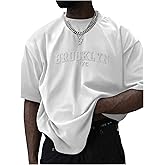 GORGLITTER Men's Oversized T Shirt Letter Graphic Short Sleeve Drop Shoulder Crewneck Tee Tops
