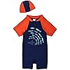 ZOEREA Little Boy 1PC Swimsuit Sun Safe Tankini Swimwear Cap Navy/Orange Age 5-6