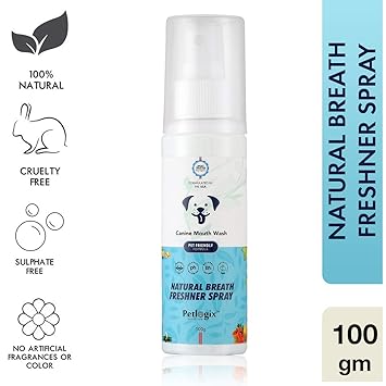 Petlogix Natural Canine Mouth Wash for Pet Dogs & Cats Breath Freshener Oral Dental Care Spray with Peppermint Essential Oil Mineral Oil, SLS & Paraben Free, 100g