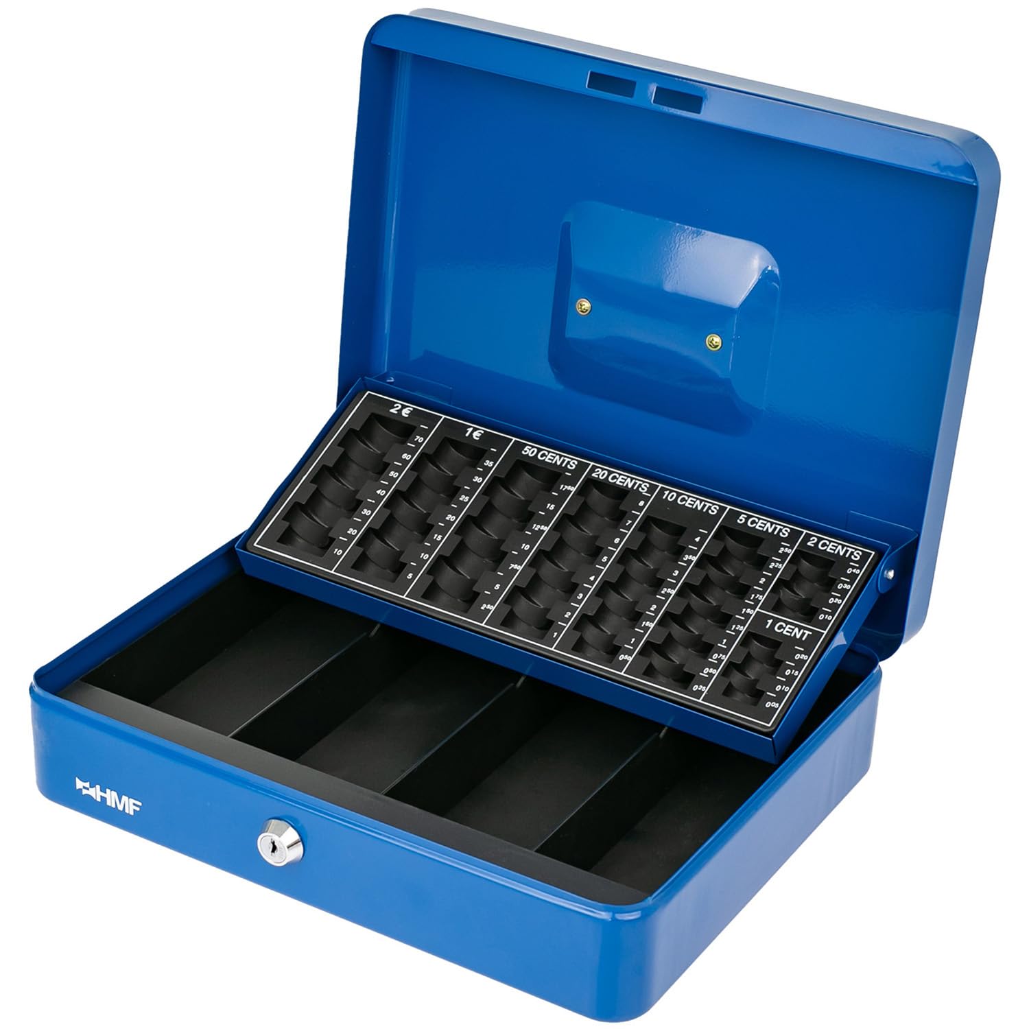 HMF 4215-05 Cash Box with EURO Coin Tray 30 x 24 x 9 cm, blue