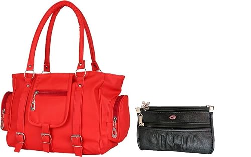 LegendMart PU Leather Womens Handbag & Clutch (REd 3BKL Black Clutch Combo)