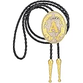 Jeilwiy Bolo Tie for Men Western Cowboy Neck Tie Gold Mens Bolo Ties Initial Letter A to Z Western Leather Necktie