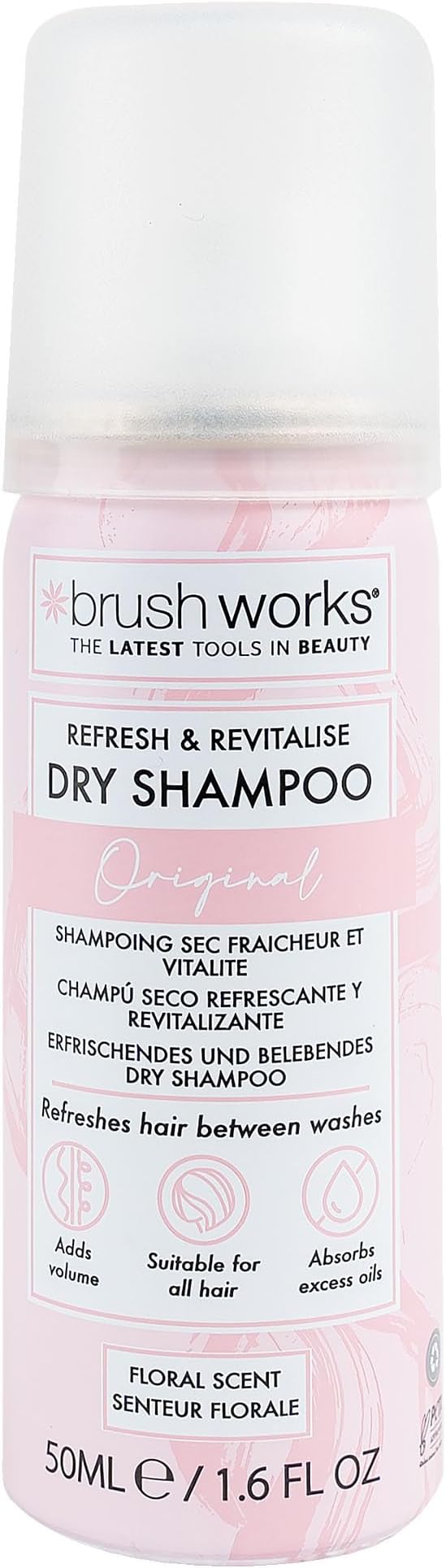Brushworks Refresh Revitalise Floral Dry Shampoo 50ml Travel Size Oil Absorbing