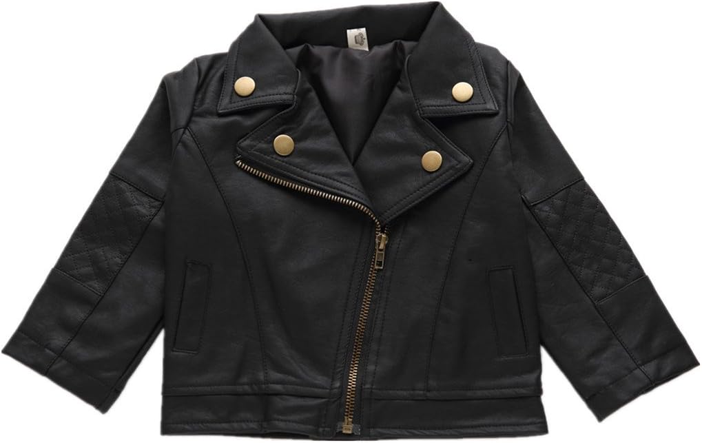 Zerowin Boys Girls Kids PU Leather Jacket Lapel PU Coat Short Black Jacket for Baby