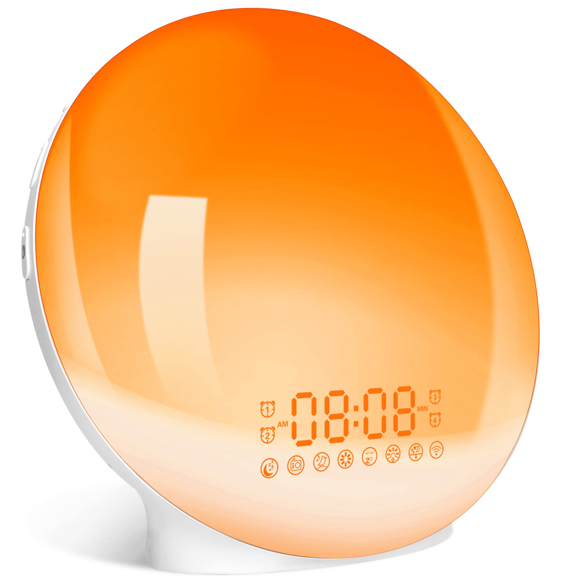 Honestself Sunrise Alarm Clocks,Wake Up Light Alarm Clock Bedside Clock with Light for Sunrise Sunset Simulation, Double Alarm+Snooze, with 11 Colorful Atmosphere Lamp, 7 Nature Sounds & FM Radio