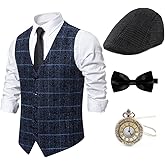 Gionforsy 1920s Mens Costume Gatsby Gangster Vest Fedora Hat Suspenders Bow Tie Costume Accessories Set