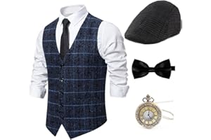 Gionforsy 1920s Mens Costume Gatsby Gangster Vest Fedora Hat Suspenders Bow Tie Costume Accessories Set