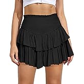 MIYIEONZ Women's Cute High Waist Ruffle Mini Skirt Layered Ruffle Hem Flared Flowy Casual Swing Beach Mini Short Skirt