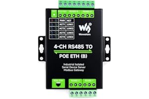 Waveshare 4-Ch RS485 to RJ45 Ethernet Serial Server, 4 Channels RS485 Independent Operation, Rail-Mount Industrial Isolated S