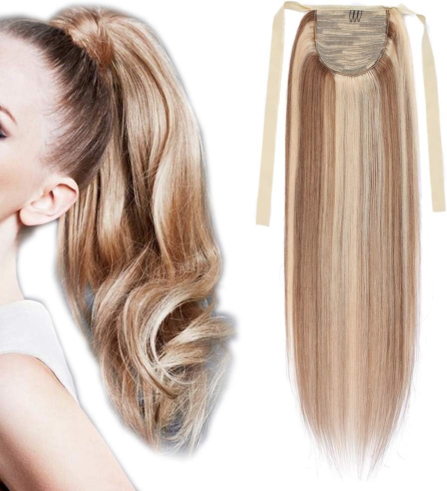 16" Human Hair Ponytail Extension 100 Remy Real Wrap Aronud Tie Up