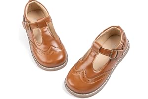 GOJERP Boy's Girl's Classic T-Strap Dress Shoes Wedding Party Church School Uniform Oxford for Toddler/Little Kid