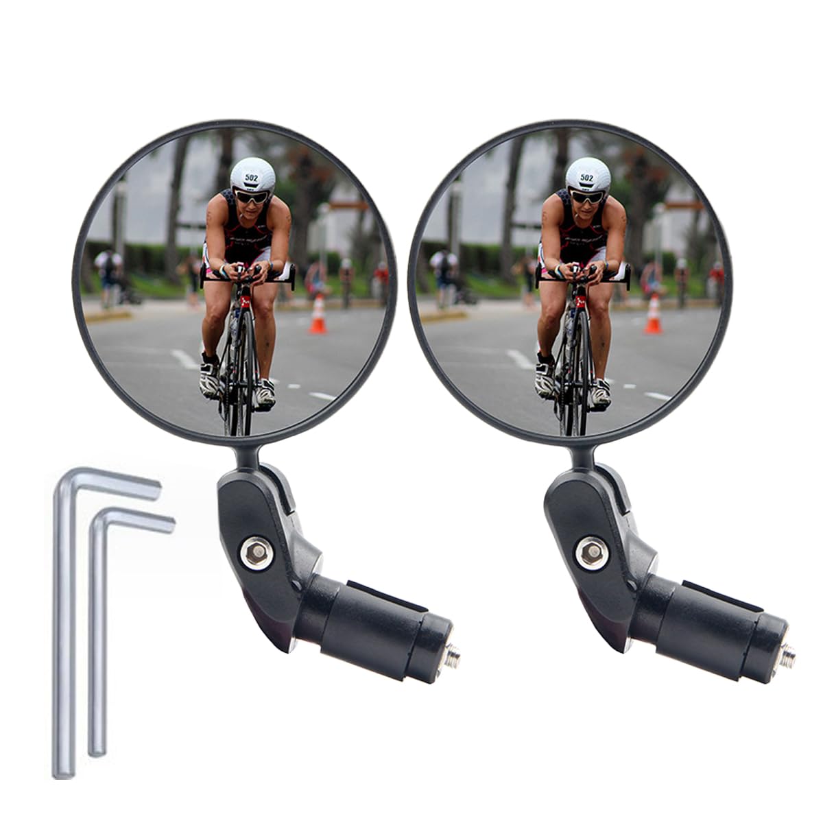 Garegce Bike Mirror, 2pcs Bicycle Rear View Mirrors 360°Adjustable HD Glass Convex Lens bike side mirror for Mountain Road Bike Scooter Electric Bikes - Style 2 - Black