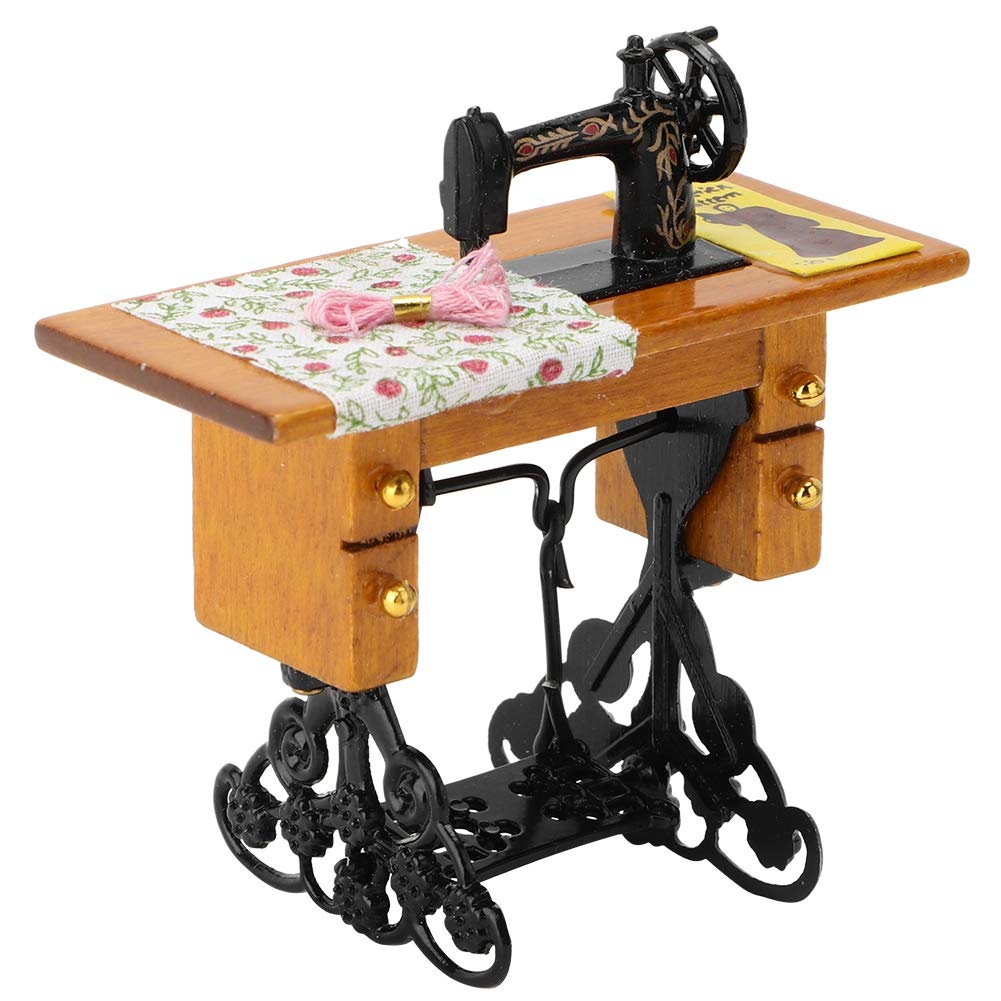 VOBOR Dollhouse Sewing Machine, Dolls House Accessory Decor Toy, 1:12 Dollhouse Miniature Furniture Wooden Sewing Machine for Doll House Decoration