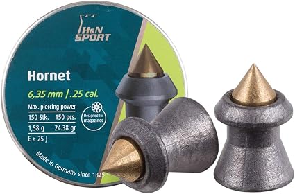 Amazon.com : Haendler & Natermann H&N Hornet Pellets.25 Cal, 24.38 Grains,  Pointed, 150ct, Blister Pack : Sports & Outdoors