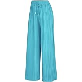 Lock and Love Womens Pleated Wide Leg Palazzo Maxi Pants with Drawstring or Elastic Band