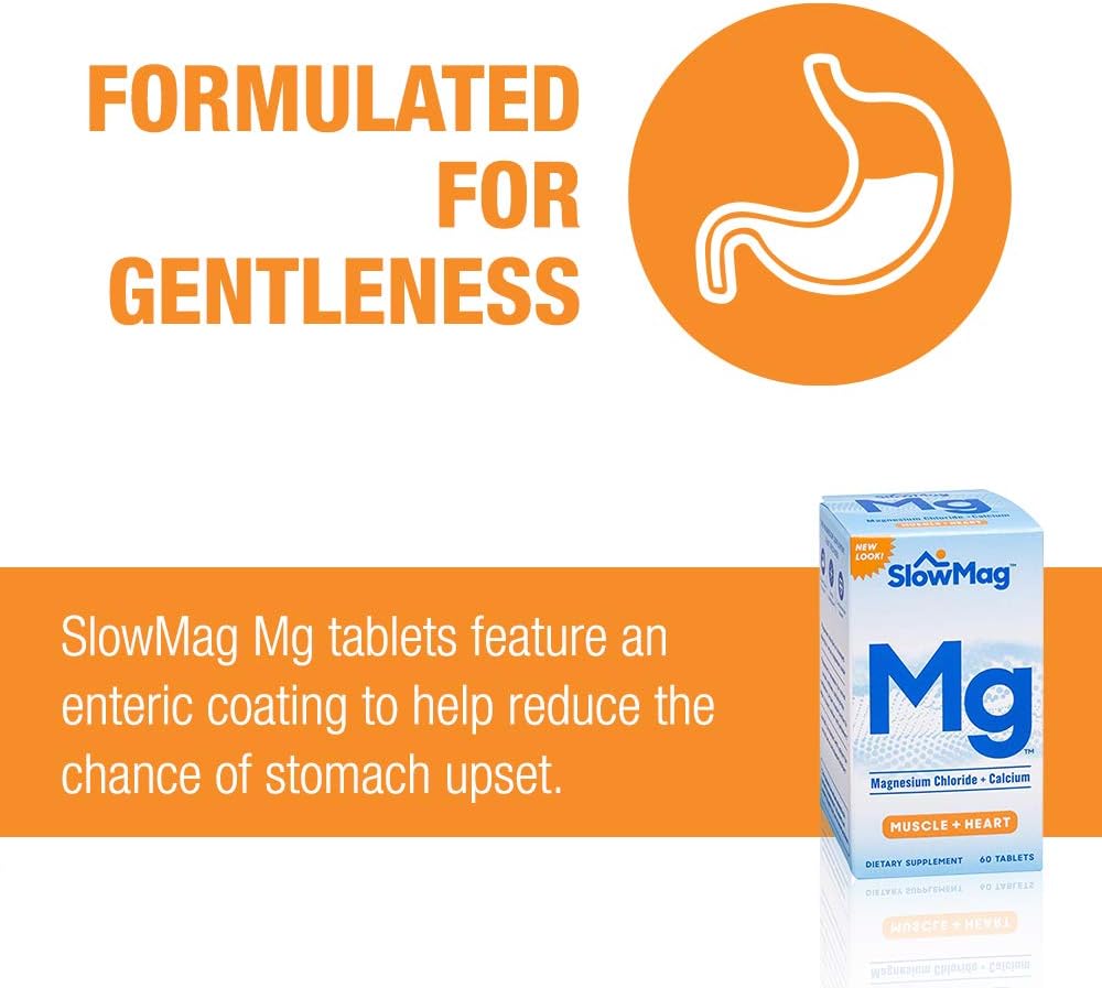 SlowMag Mg Muscle + Heart Magnesium Chloride with Calcium Supplement, 120 Count: Health & Personal Care