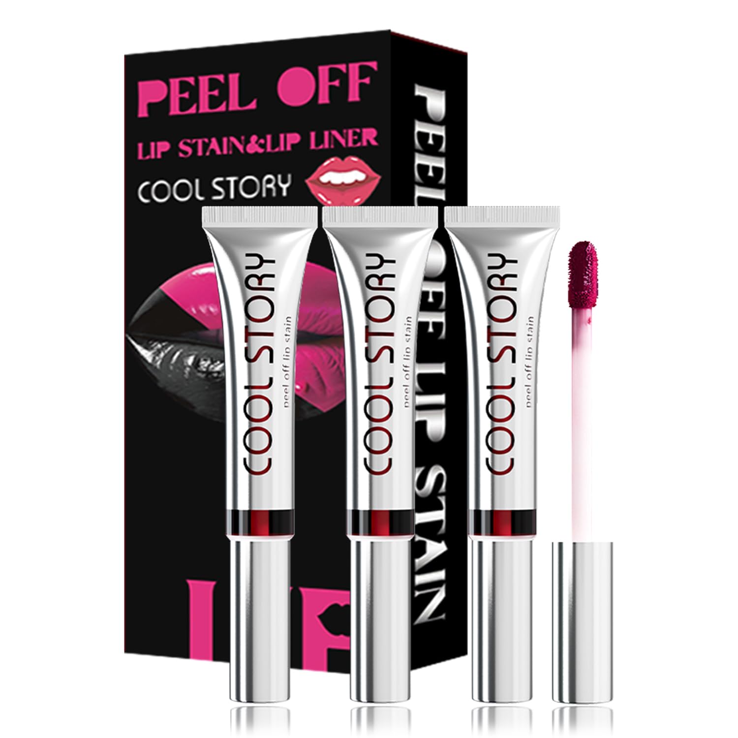 3PCS Peel Off Lip Stain Lip Tint Set, Matte Lipstick & Lip Liner, Waterproof Long Lasting Peel Off Lip Gloss, Lip Liner Lip Makeup Kit (Colour, Set A)