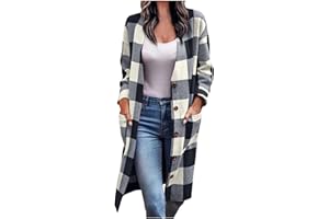 Bidobibo Shackets for Women 2023 Fall Plus Size Lapel Collar Button Down Plaid Jackets Flannel Shirts Casual Long Sleeve Tops