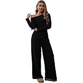 Mrskoala Women Two Piece Outfits Sets Lounge Off Shoulder Wide Leg Pant Tracksuit Black M