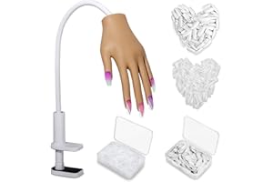 YOKILLY Practice Hand for Acrylic Nails, Nail Tips Never Fall Off Nail Practice Hands, Fingers Never Break Fake Hand for Nail Practice, Fexible Nail Hand Practice Mannequin Hand with 200 Pcs Nail Tips