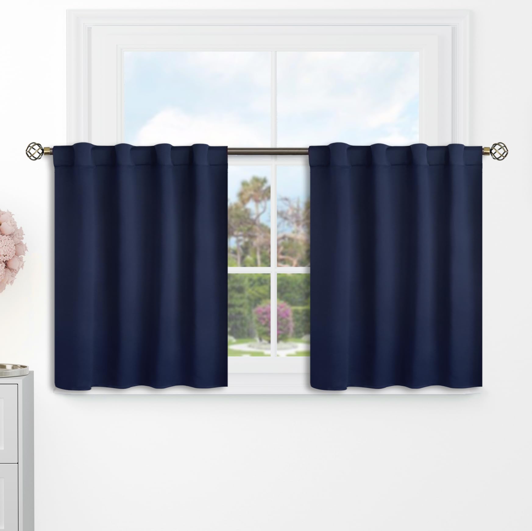 Photo 1 of BGment Short Blackout Curtains 30 Inch Length for Small Windows - 34 x 30 inch Curtains Rod Pocket and Back Tab Thermal Insulated Room Darkening Curtains for Kitchen/Cafe Room, 2 Panels, Navy