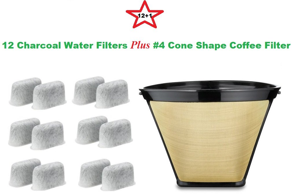 #4 Cone Shape Permanent Coffee Filter & a set of 12 Charcoal Water Filters for Cuisinart DCC-RWF1 Coffeemakers