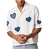 GORGLITTER Men's Cropped Shirt Graphic Button Up Oversized Short Sleeve Collared Boxy Going Out Streetwear Tops