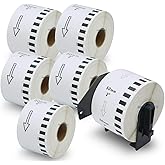 BETCKEY - Compatible Continuous Labels Replacement for Brother DK-2223 (1.9 in x 100 ft), Use with Brother QL Label Printers [6 Rolls + 1 Reusable Cartridge]