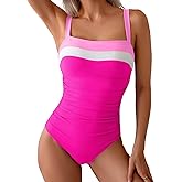 Eomenie Women's One Piece Swimsuit Tummy Control Ruched Bathing Suit Full Coverage Slimming Swimwear Color Block Swim Suit