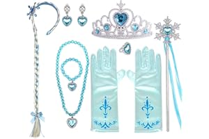 YOSBABE Princess Elsa Dress up Party Accessories Princess Dress up Jewelry Play Toy Set for Girls Party Favors Christmas Gifts Set - Elsa Crown Tiara Gloves Wig Necklace Ring Bracelet Earrings and Wand