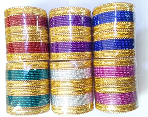 (B-04) Yuktha Eternals Indian Party Wear Multicolor 144 (6 Multi Colors x 24 Bangles) Bangles For Girls & Womens Ethnic Traditional Jewelry (2.2 Inches)