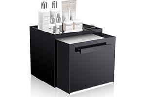 TAINESS Disposable Face Towel Storage Box Compatible with Clean Skin Club Clean Towel XL Acrylic Cosmetic Organizer Container Box Facial Towels Holder with Drawer Wall-Mounted (Glossy Black)