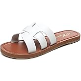 Athlefit Women's Flat Sandals Summer Casual Slip On Leather Slide Sandal