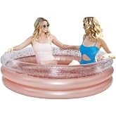 PoolCandy Rose Gold Glitter Inflatable Sunning Pool &ndash; 5-Foot Round Adult Lounge Pool for 2&ndash;3 Adults, Glam Backyard Patio Splash Tub