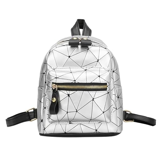 Innersetting Diamond Lattice Leather Mini Backpacks Women Geometry Shoulder Bags (Silver