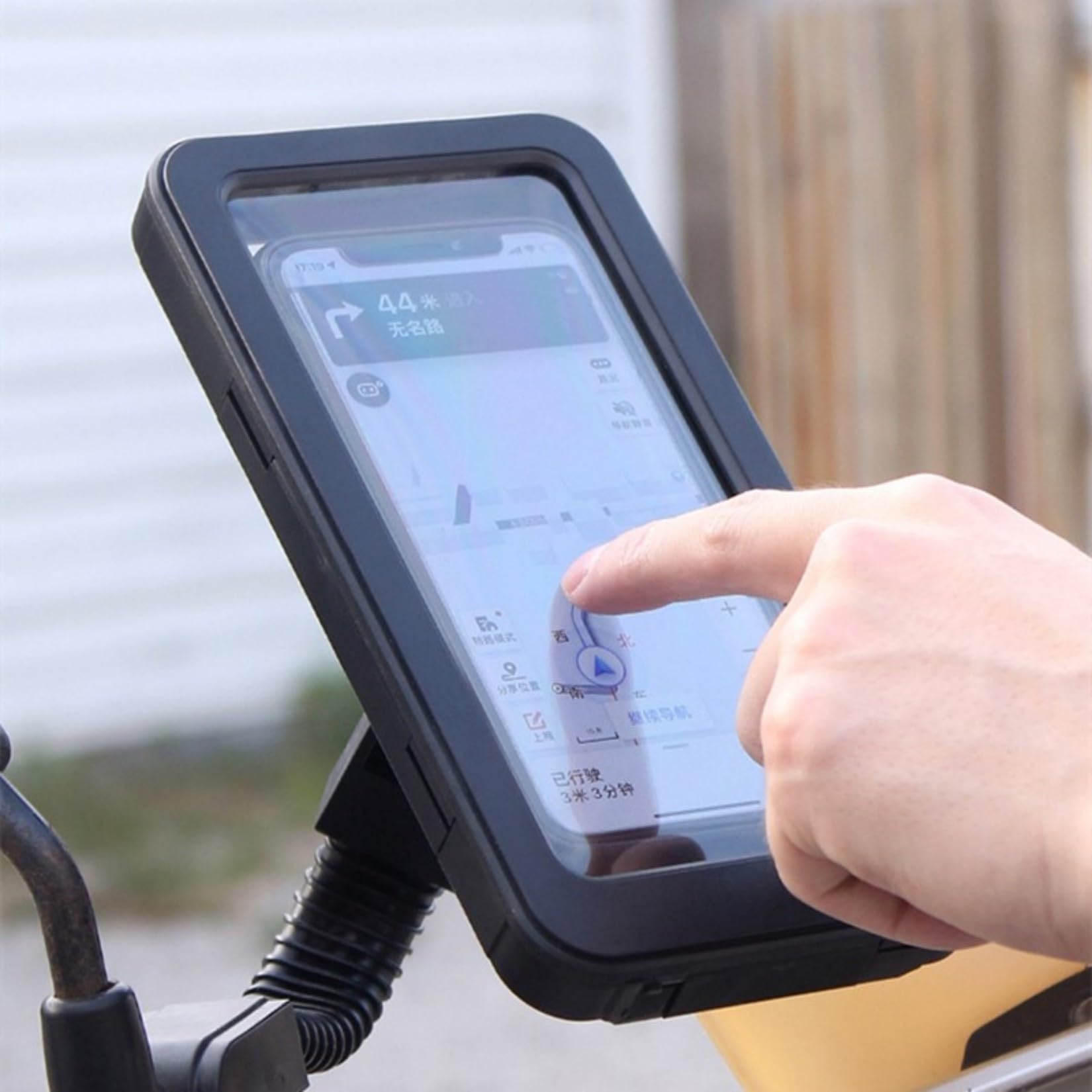 Black Waterproof Bike Phone Mount Holder Handlebar, Phone Protects Fits Perfectly Boxs Strong Sturdy Well-Built Mountain Frame Touch-Screen Stand Motorcycle Ebike Cycling Cell Holder Heybike
