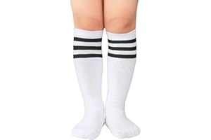Zando Kids Child Cotton Three Stripes Sport Soccer Team Socks Uniform Tube Cute Knee High Stocking for Boys Girls