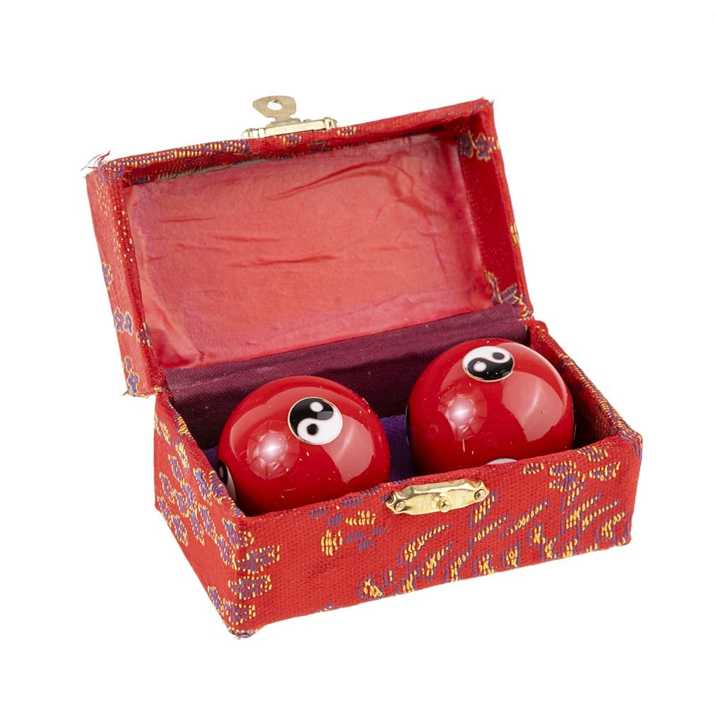 Lachineuse - Set of Qi Gong Yin Yang Balls - Chinese Anti-Stress Enamel Balls φ 45 mm - Zen Relaxation Gift Box - Asian Japan China Feng Shui Object - Red