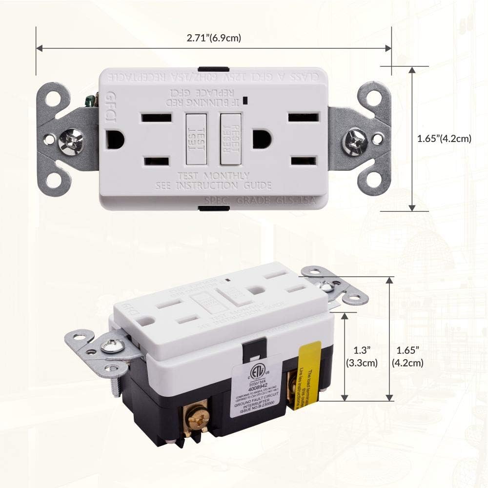 15A GFCI Outlets [3-Pack], Non-Tamper-Resistant GFI Duplex Receptacles with LED Indicator, Self-Test Ground Fault Circuit Interrupter, ETL Listed, White, 3 Piece - - 