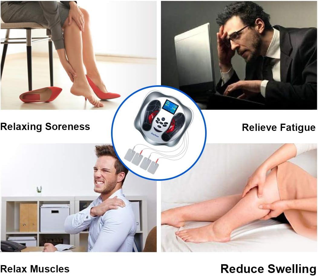 Goyibam Foot Circulation Plus, Medical Foot Massager Machine with 4 Electrode Gel Pads, EMS & TENS Muscle Stimulator - Reduce Legs Soreness and Swelling (Foot Massager): Health & Personal Care