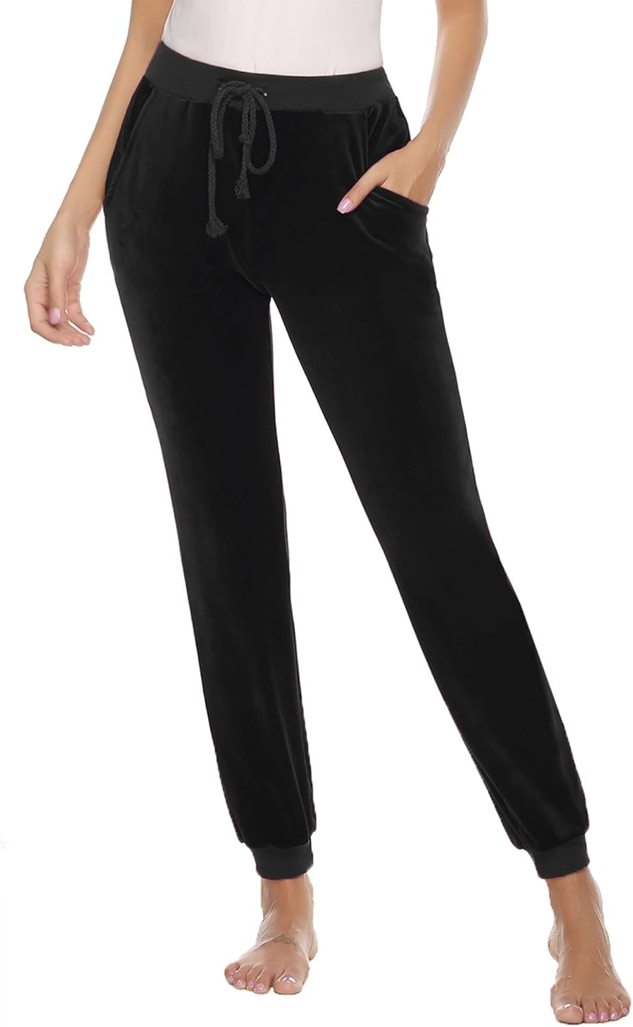 Abollria Women's Drawstring Waist Jogger Solid Velour Sweatpants with Pocket at  Women’s Clothing store